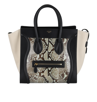 Luggage, &pound;950, Handbags, Black/Cream, Lambskin Leather/Snake, Front view